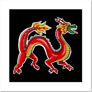 Chinese Dragon Doodle Illustration Posters and Art